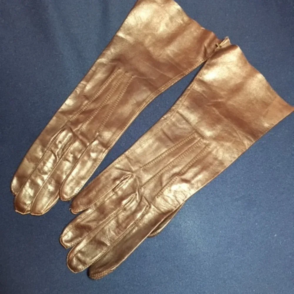 Vintage Dark Brown Leather Thin Dressy Gloves XS 6.5 Petite